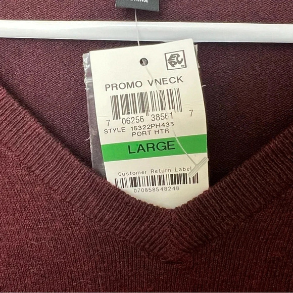 NWT Alfani Men’s VNeck Sweater Luxury Touch Lightweight HeatherMaroon Size L - Picture 8 of 10